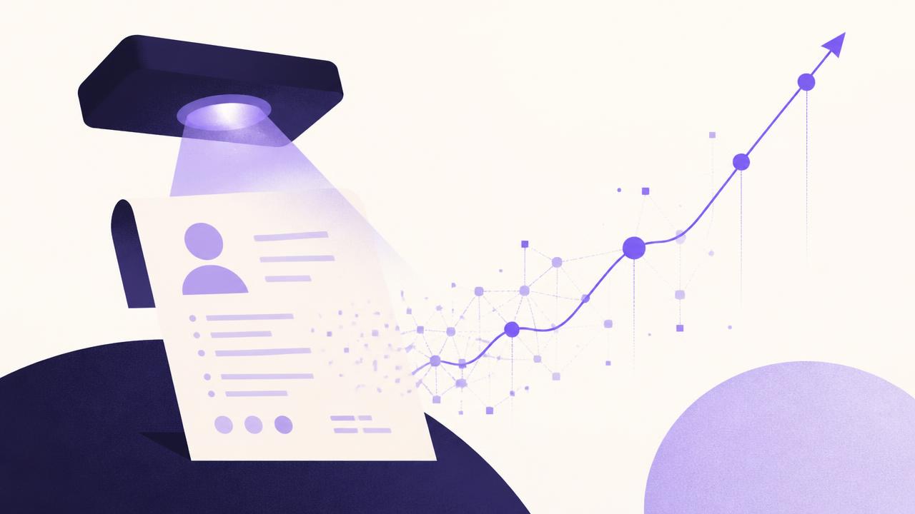 Illustration of a resume being scanned by an AI light beam