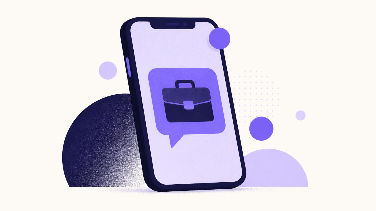 Illustration of a phone showing job alert notifications rising out of the screen